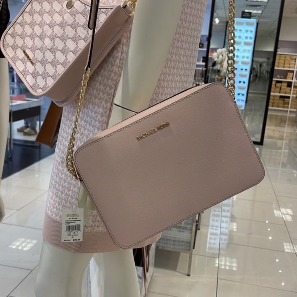 Michael Kors Jet Set Item Large East West Zip Crossbody Leather Powder Blush - Picture 15 of 16